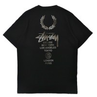 STUSSY DELUXE × FRED PERRY ワールドツアー Tシャツ 40 ブラック コットン ロゴプリント 両面プリント SM4174/102/2095/252 ポルトガル製 | Vintage.City ヴィンテージ 古着
