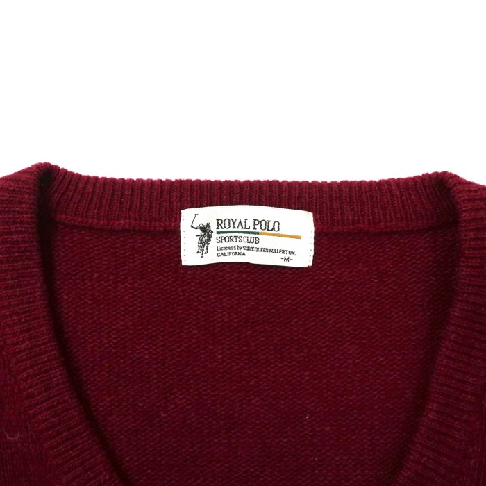 ROYAL POLO SPORTS CLUB Vネックニット セーター M ボルドー ウール ワンポイントロゴ刺繍 | Vintage.City 古着屋、古着コーデ情報を発信