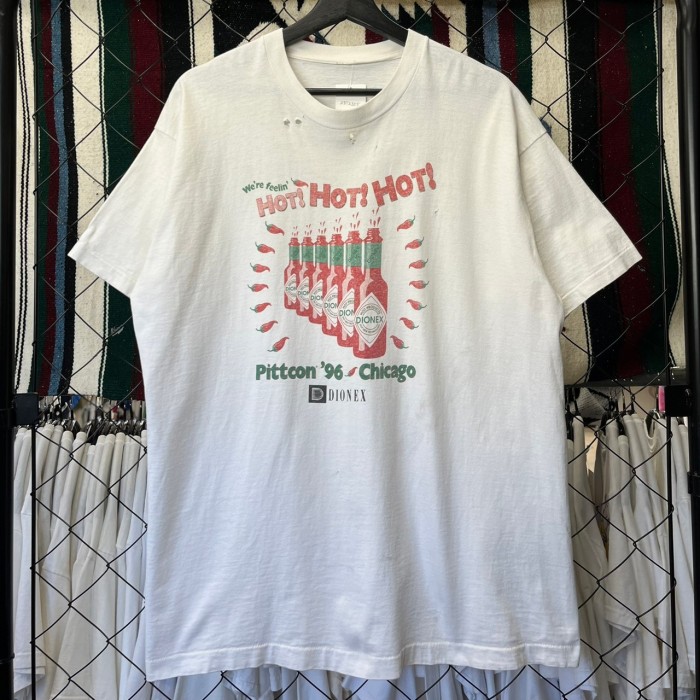 90s タバスコデザイン 半袖Tシャツ シングルステッチ DIONEX ボロ 古着