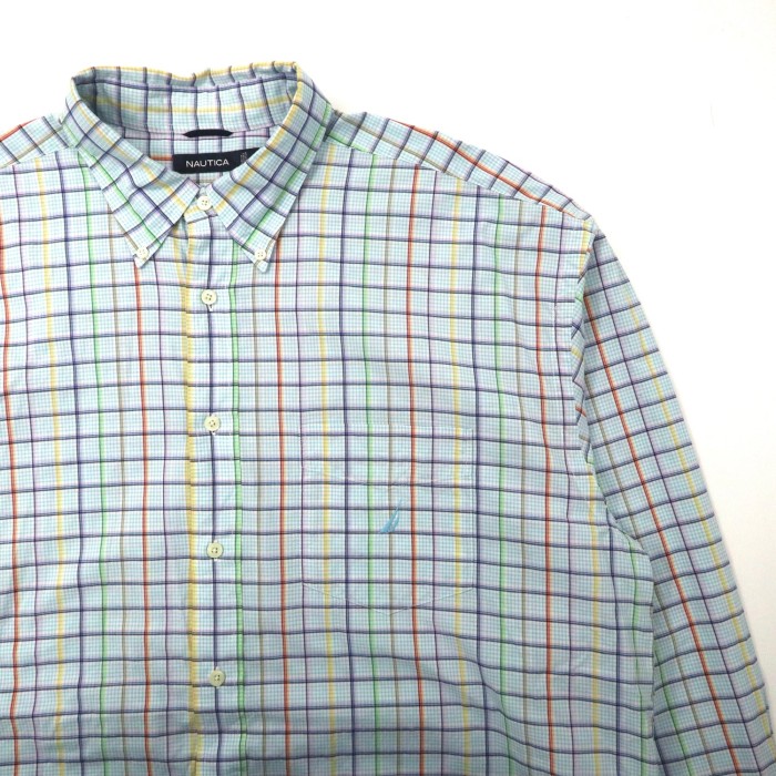 NAUTICA ビッグサイズ ボタンダウンシャツ XXL ブルー チェック コットン ワンポイントロゴ刺繍 | Vintage.City 古着屋、古着コーデ情報を発信