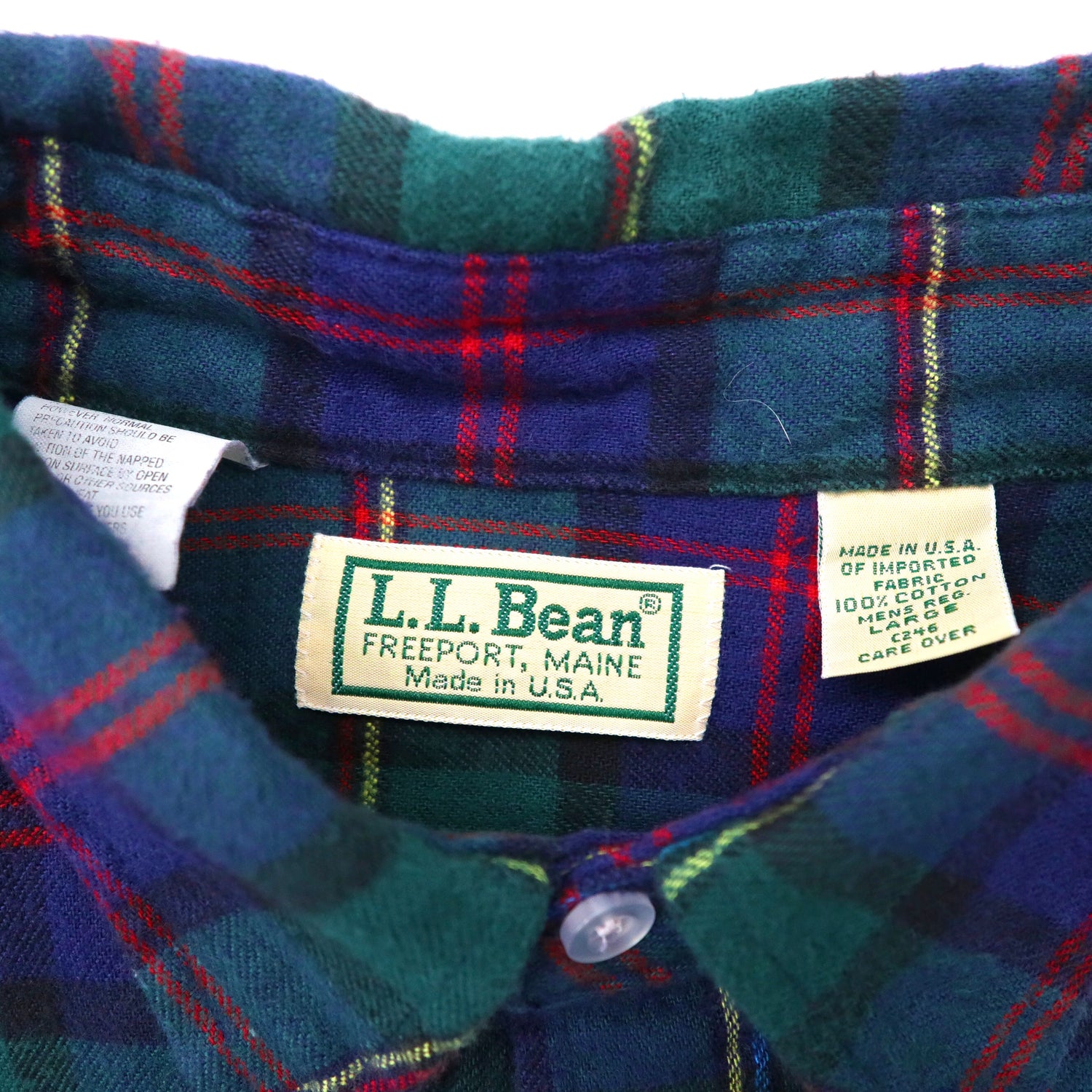L.L.Bean タータンチェック ボタンダウンシャツ L グリーン コットン