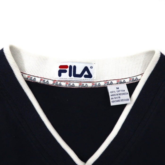 FILA ビッグサイズ Vネックスウェット M ネイビー トリコロールカラー コットン 両面ロゴ刺繍 90年代 | Vintage.City 古着屋、古着コーデ情報を発信
