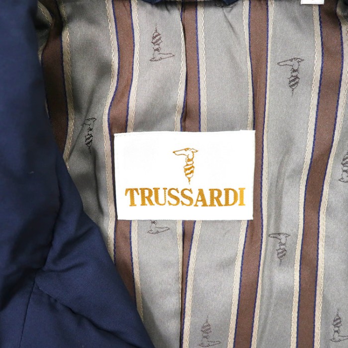 TRUSSARDI ドロスト オーバーコート L ネイビー ポリエステル フード収納式 オールド 80年代 日本製 | Vintage.City 古着屋、古着コーデ情報を発信