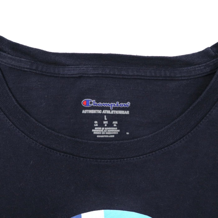 Champion ビッグロゴプリントTシャツ XL ネイビー コットン スクリプトロゴ ホンジュラス製 | Vintage.City 古着屋、古着コーデ情報を発信