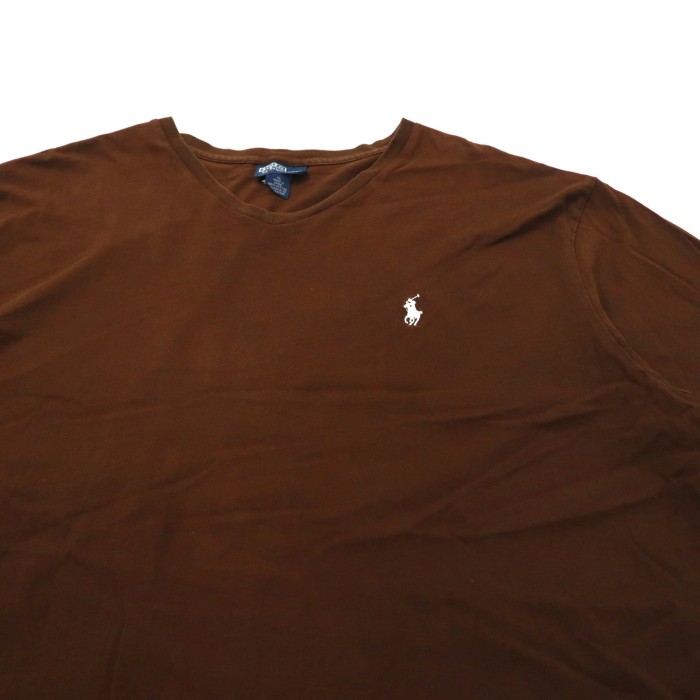 Polo by Ralph Lauren ビッグサイズ VネックTシャツ XL ブラウン コットン スモールポニー刺繍 | Vintage.City 古着屋、古着コーデ情報を発信