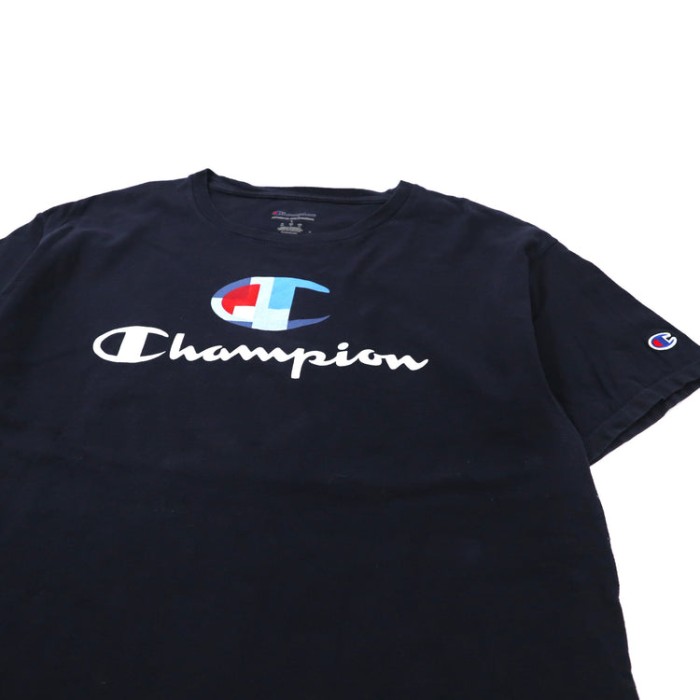 Champion ビッグロゴプリントTシャツ XL ネイビー コットン スクリプトロゴ ホンジュラス製 | Vintage.City 古着屋、古着コーデ情報を発信
