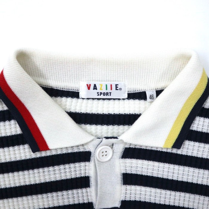 VAZIIE SPORT ポロニット セーター 46 ホワイト ボーダー コットン ロゴ刺繍 90年代 日本製 | Vintage.City 古着屋、古着コーデ情報を発信