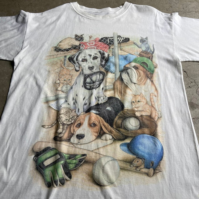 ビッグサイズ 90s ネコ 犬 ダルメシアン アニマルプリントTシャツ
