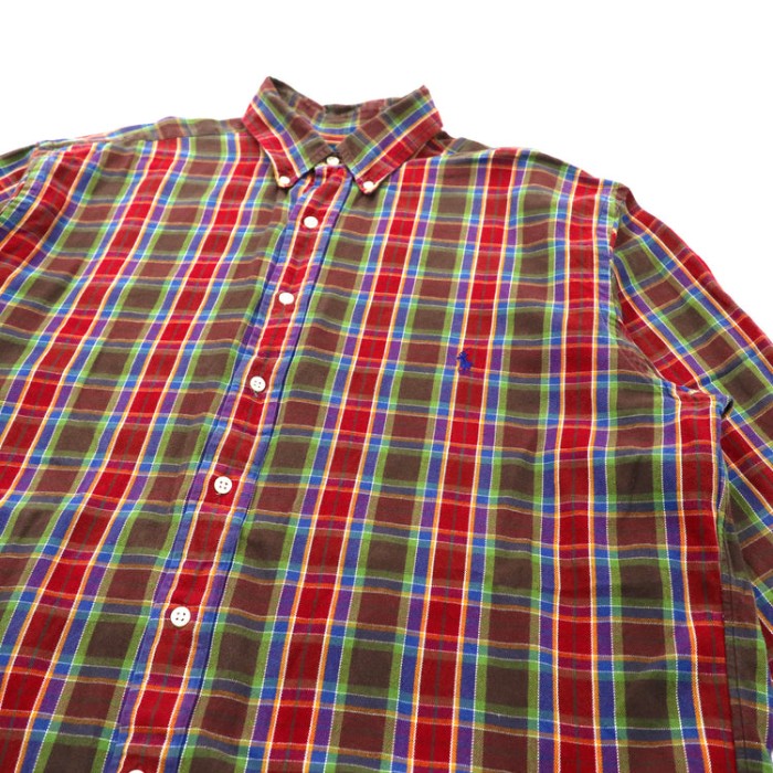 Ralph Lauren ビッグサイズ ボタンダウンシャツ LT レッド チェック コットン ワンポイントロゴ刺繍 | Vintage.City 빈티지숍, 빈티지 코디 정보