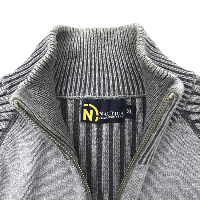 NAUTICA ビッグサイズ フルジップニット セーター XL グレー コットン リブ切り替え ロゴ刺繍 NMP4S3500 | Vintage.City 古着屋、古着コーデ情報を発信