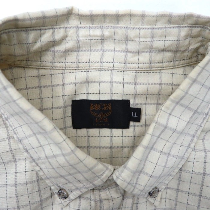 MCM ビッグサイズ ボタンダウンシャツ LL ベージュ チェック コットン ワンポイントロゴ刺繍 | Vintage.City 빈티지숍, 빈티지 코디 정보