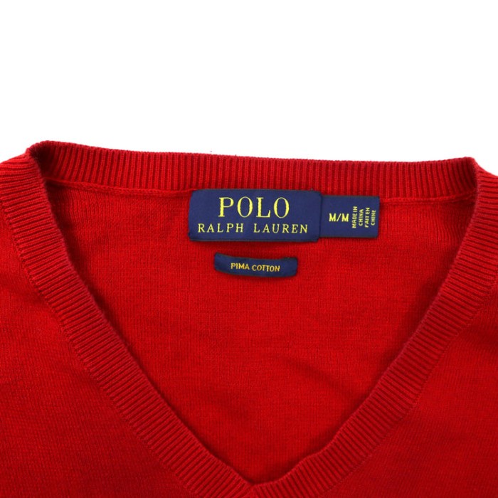 POLO RALPH LAUREN Vネックニット セーター M レッド プリマコットン スモールポニー刺繍 | Vintage.City 古着屋、古着コーデ情報を発信