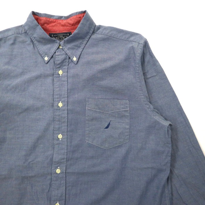NAUTICA オックスフォード ボタンダウンシャツ XL ブルー コットン ワンポイントロゴ刺繍 ビッグサイズ | Vintage.City 古着屋、古着コーデ情報を発信