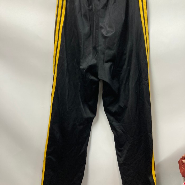 90's adidas三本ライントラックパンツジャージパンツ黒/黄色 L