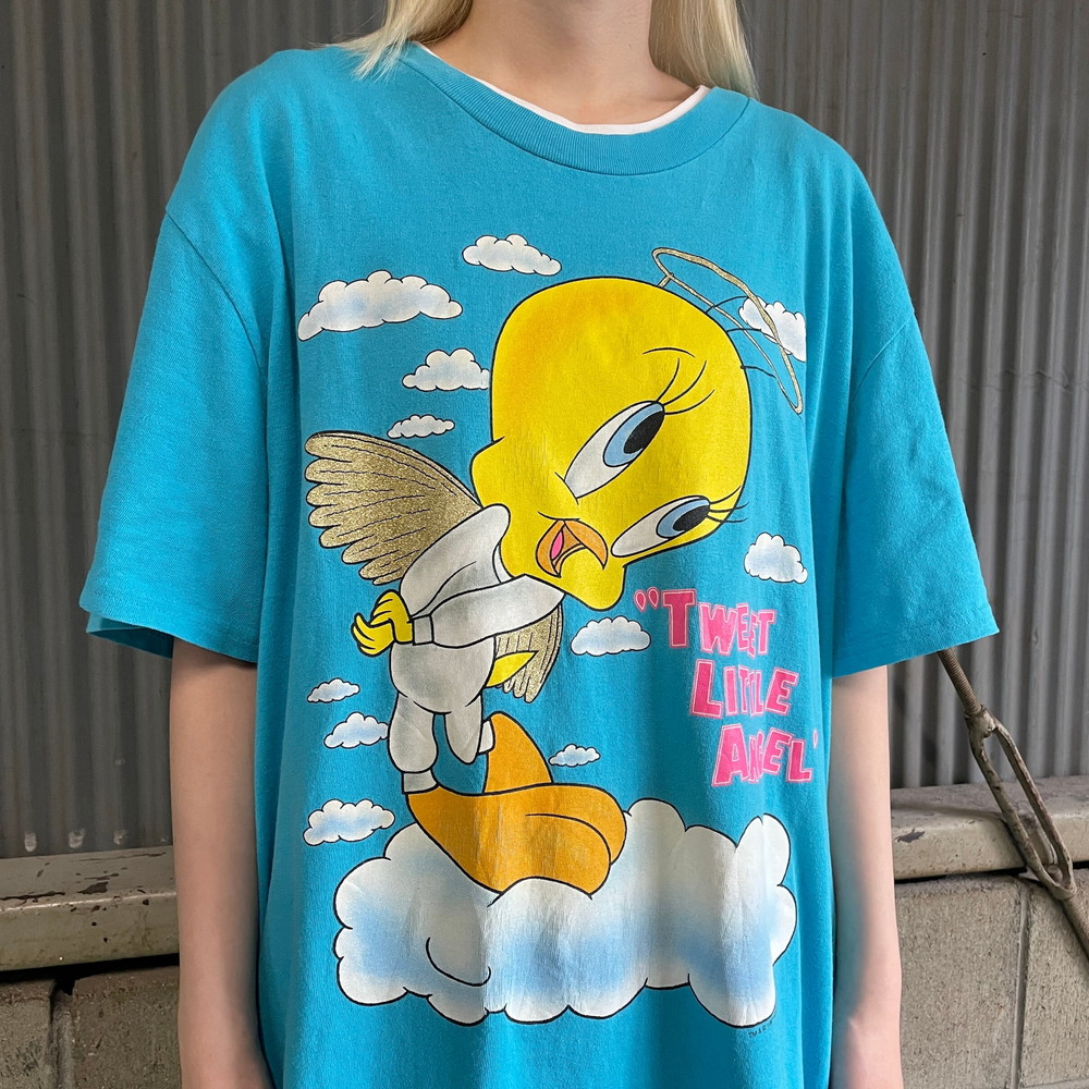 VINTAGE ヴィンテージ 90s Looney Tunes ルーニー テューンズ トゥイーティー キャラクタープリント 半袖Tシャツ カットソー ブラック