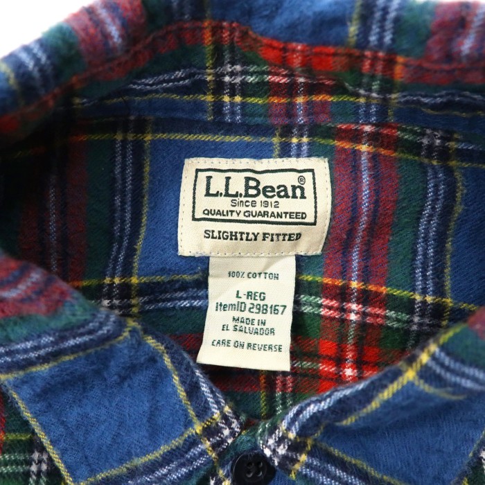 L.L.Bean シャミークロスシャツ ボタンダウンシャツ L ブルー チェック コットン SLIGHTLY FITTED エルサルバドル製 | Vintage.City 古着屋、古着コーデ情報を発信