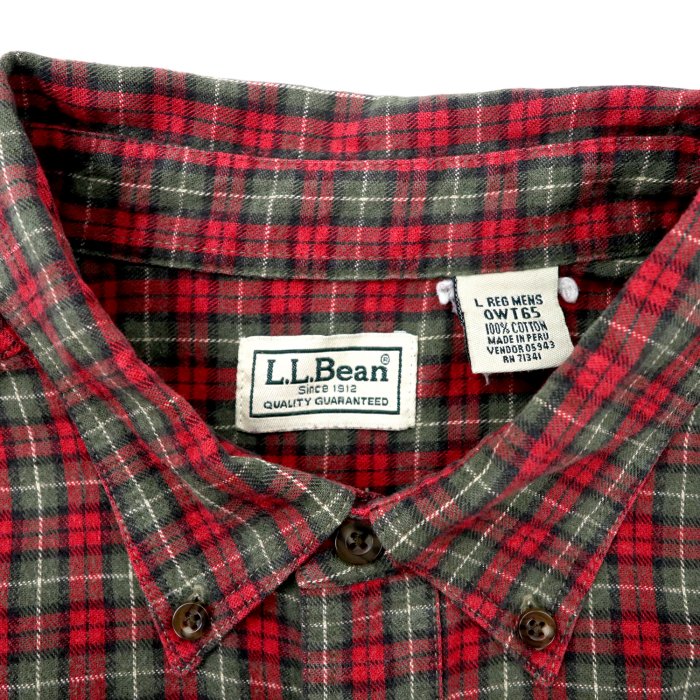 L.L.Bean ボタンダウンシャツ L レッド チェック コットン ペルー製 | Vintage.City 古着屋、古着コーデ情報を発信