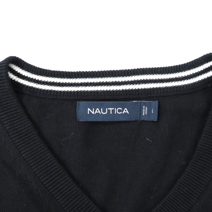 NAUTICA Vネックニット セーター L ブラック コットン ワンポイントロゴ刺繍 | Vintage.City 빈티지숍, 빈티지 코디 정보