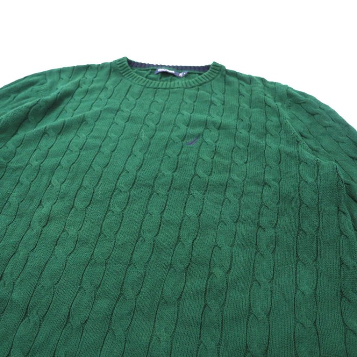 NAUTICA ビッグサイズ ローゲージニット セーター L グリーン コットン ワンポイントロゴ刺繍 | Vintage.City 古着屋、古着コーデ情報を発信