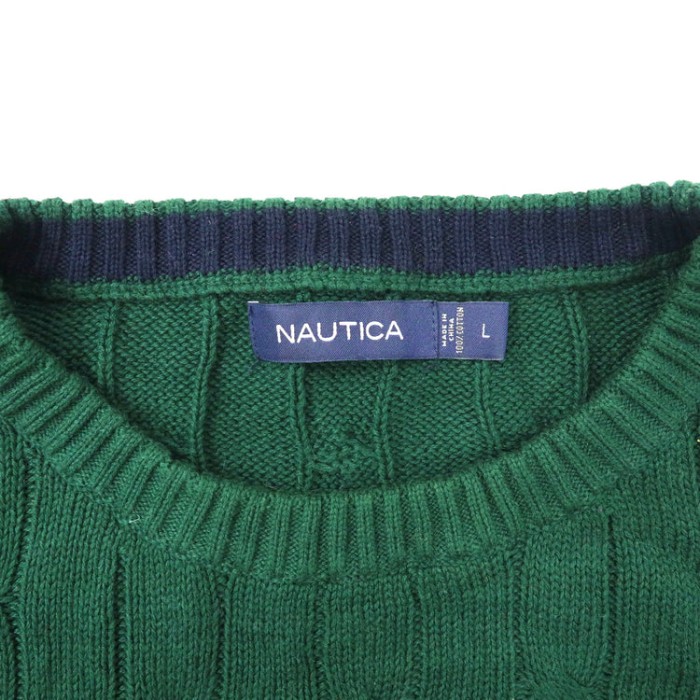 NAUTICA ビッグサイズ ローゲージニット セーター L グリーン コットン ワンポイントロゴ刺繍 | Vintage.City 古着屋、古着コーデ情報を発信