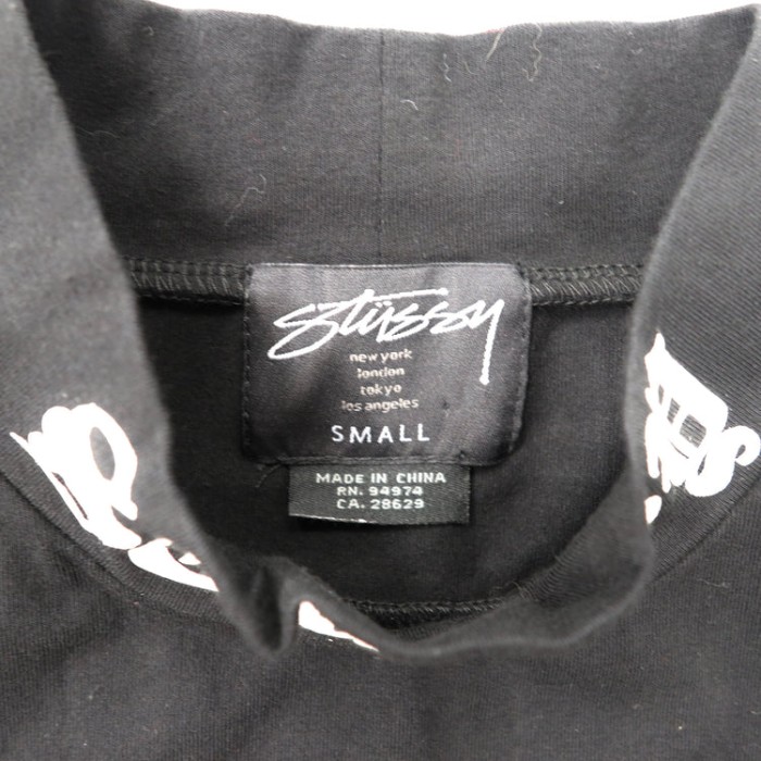 STUSSY クロップド ハイネックトップ S ブラック コットン ロゴプリント 214301 | Vintage.City 古着屋、古着コーデ情報を発信