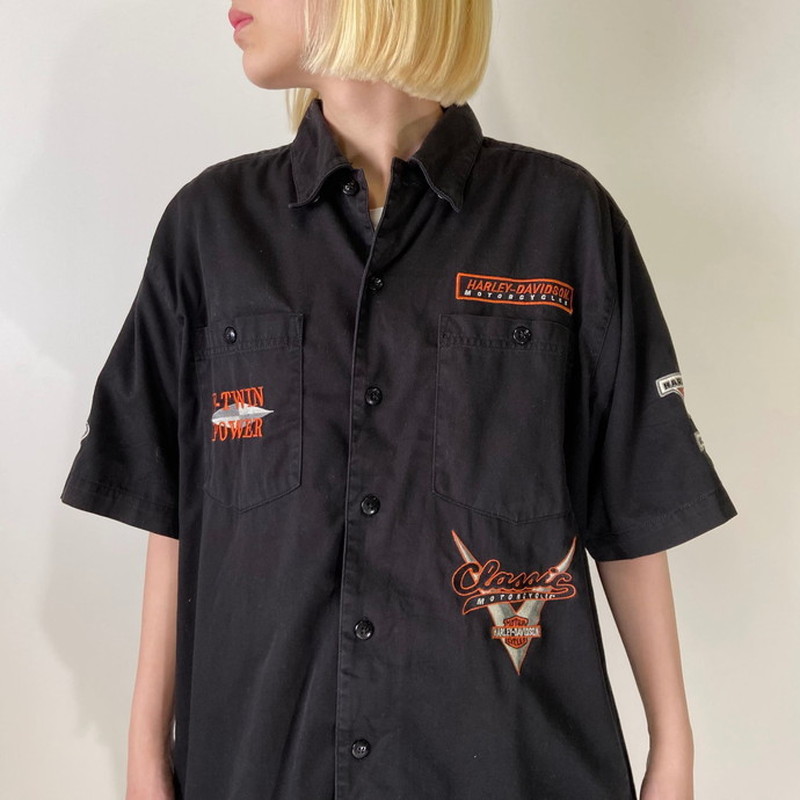 Harley-Davidson ハーレーダビッドソン バックロゴ刺繍 半袖シャツ 