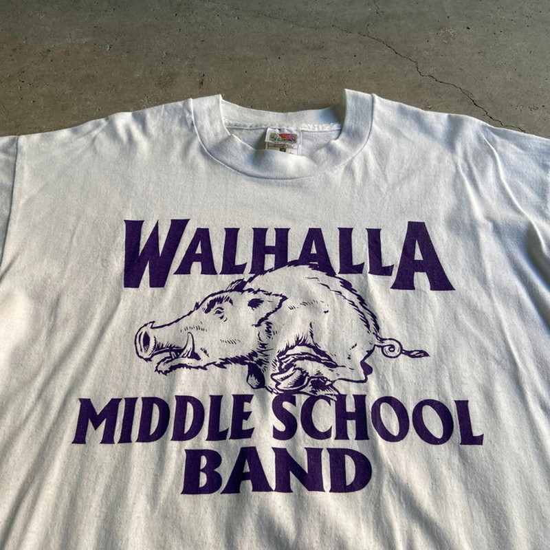 90s WALHALLA ミドルスクール バンド 猪 イノシシ アニマル カレッジ プリントTシャツ メンズL
