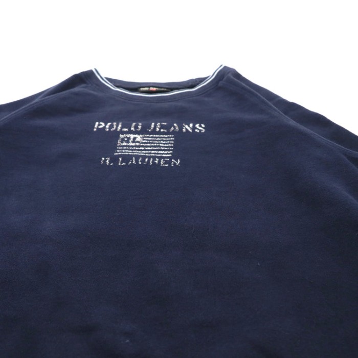 Polo Jeans Co. RALPH LAUREN リブライン ロゴプリント スウェット L ネイビー コットン 裏起毛 星条旗 90年代 | Vintage.City 古着屋、古着コーデ情報を発信