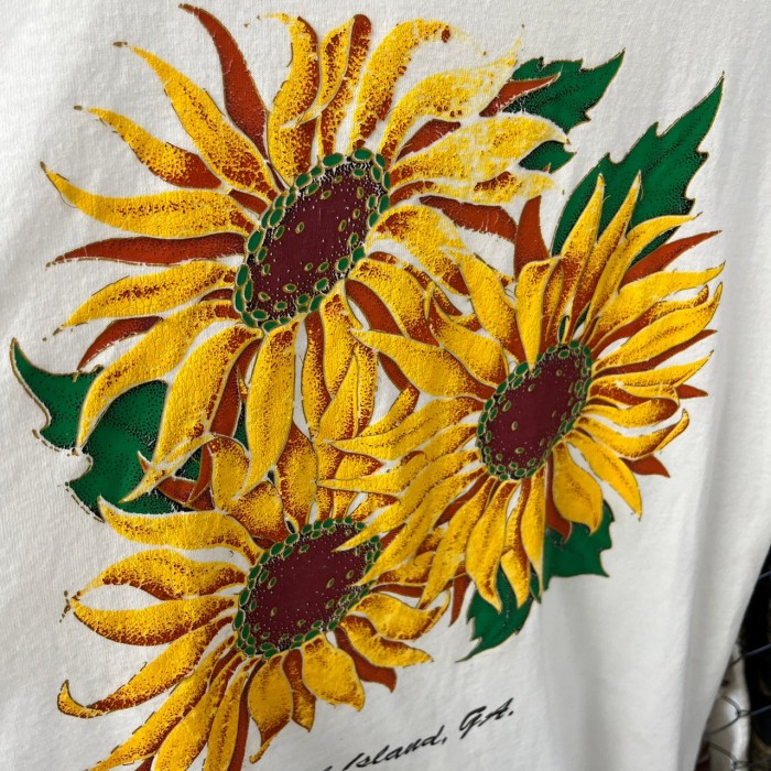 80s USA製 フルーツオブザルーム ビンテージ Tシャツ 花 アート 芸術-