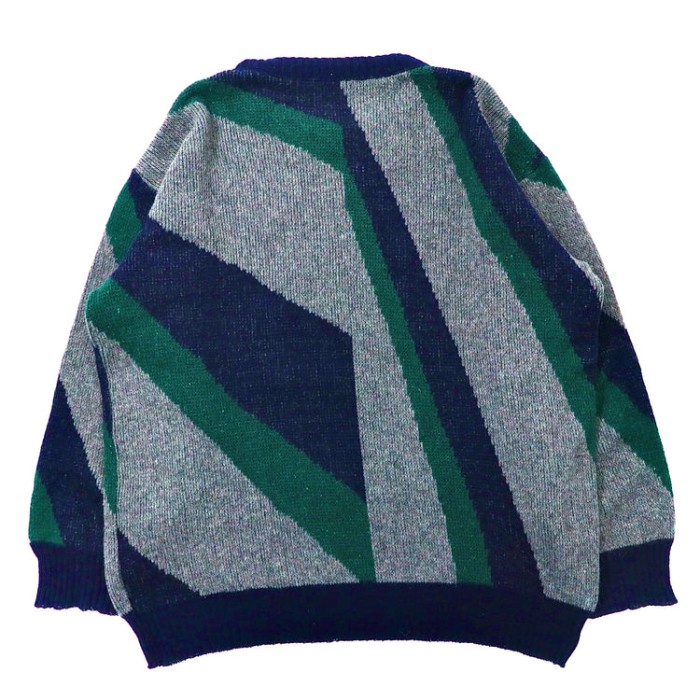 総柄ニット セーター XL ネイビー グレー 幾何学 ウール ビッグサイズ | Vintage.City 古着屋、古着コーデ情報を発信
