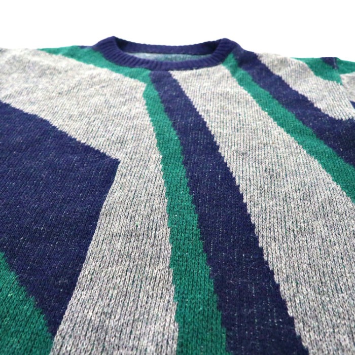 総柄ニット セーター XL ネイビー グレー 幾何学 ウール ビッグサイズ | Vintage.City 빈티지숍, 빈티지 코디 정보