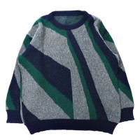 総柄ニット セーター XL ネイビー グレー 幾何学 ウール ビッグサイズ | Vintage.City 古着屋、古着コーデ情報を発信