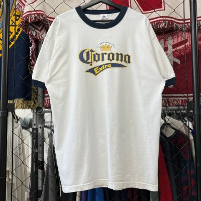 00s コロナビール デザインTシャツ リンガー ドリンク系 プリント