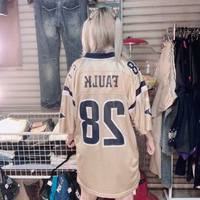 NFL×Reebok ゲームシャツ L ゴールド 背番号 FAULK メッシュ 7828