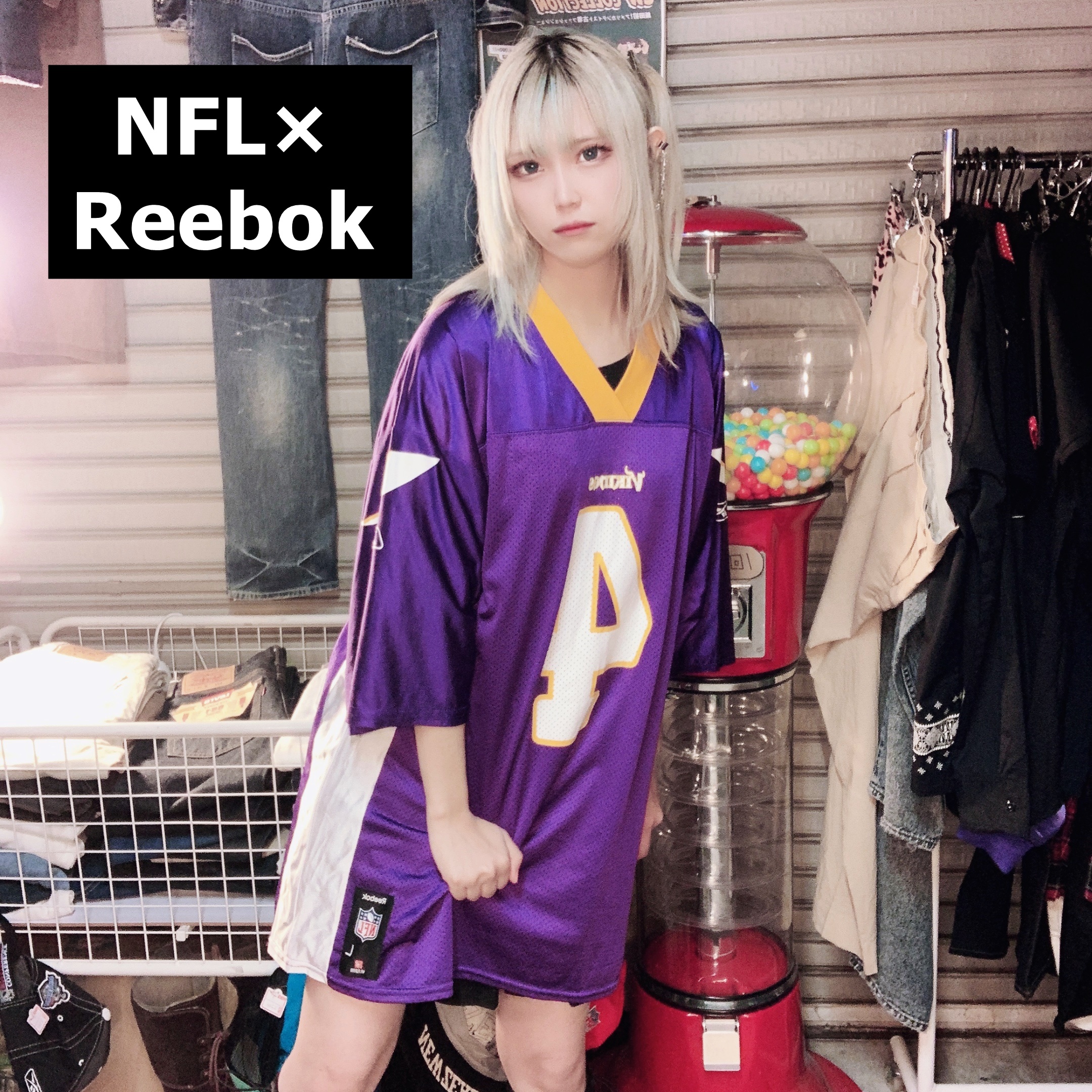 NFL×Reebok ゲームシャツ L 紫 黄 背番号 バイキングス FAVRE 7832