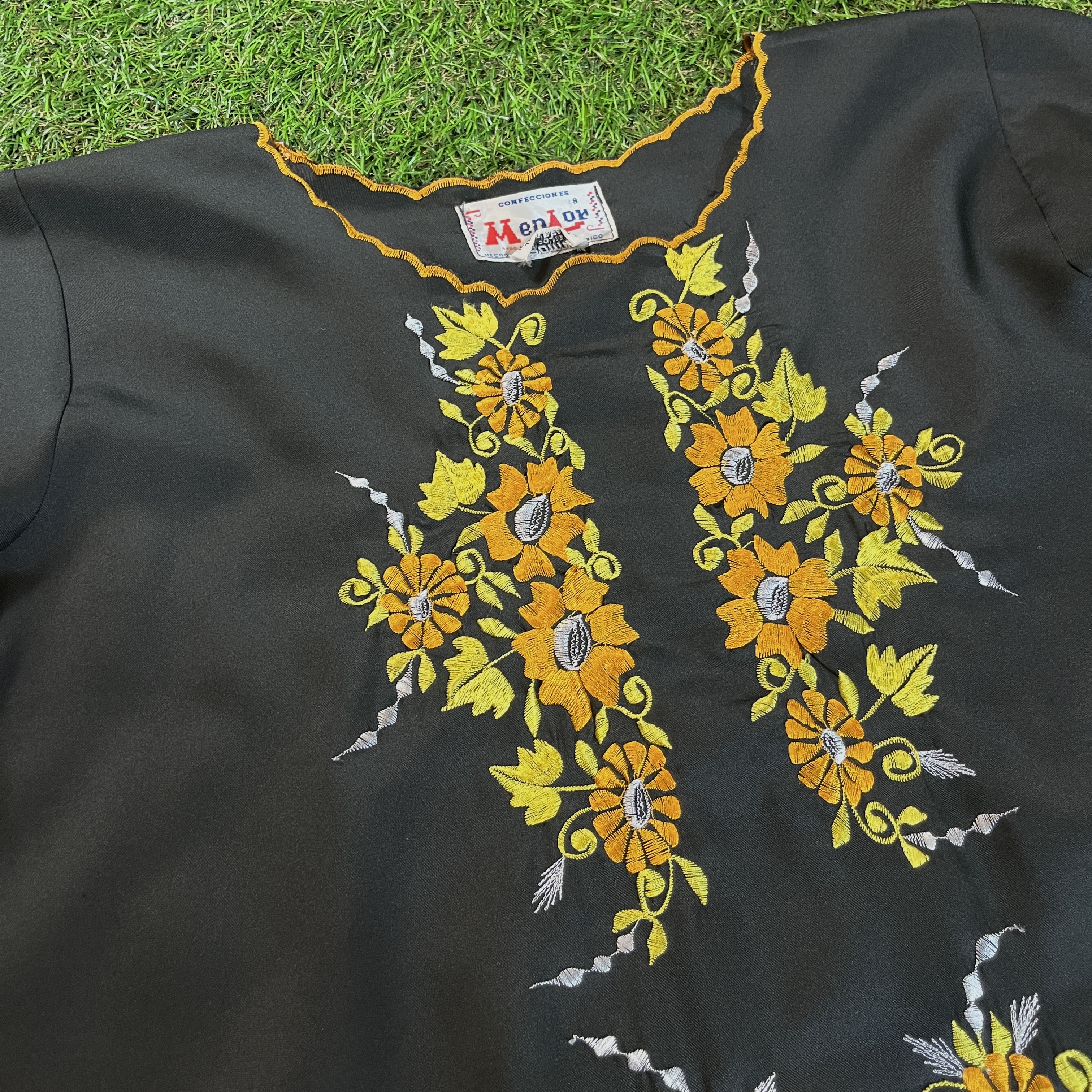 80s Mexico Embroidery Black Tops / 古着 Vintage ヴィンテージ