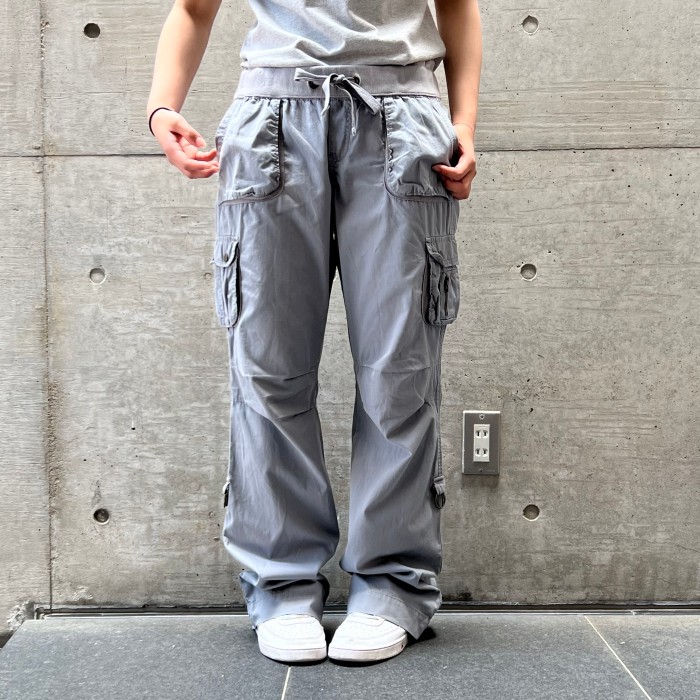 old gap nylon cargo pants gray y2k