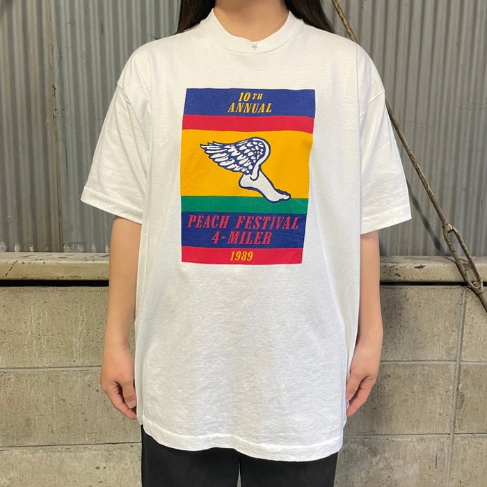 USA製 80年代 ”PEACH FESTIVAL 4-MILER 1989 ” マラソン レース 10周年記念 プリントTシャツ メンズXL 