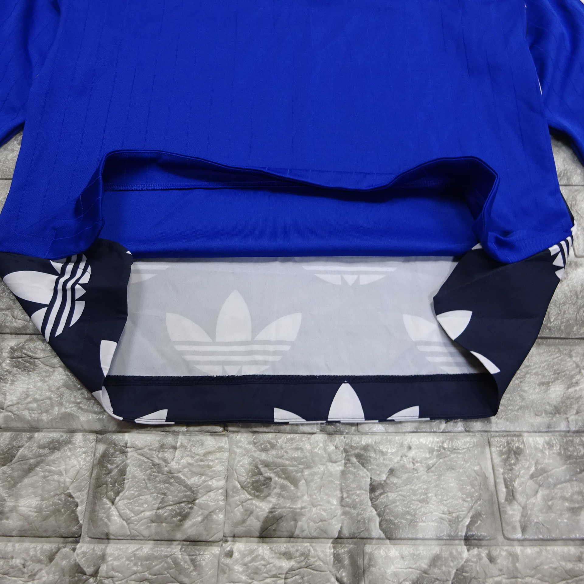 アディダス ゲームシャツ M 青 長袖 異素材 トレフォイルロゴ スリー