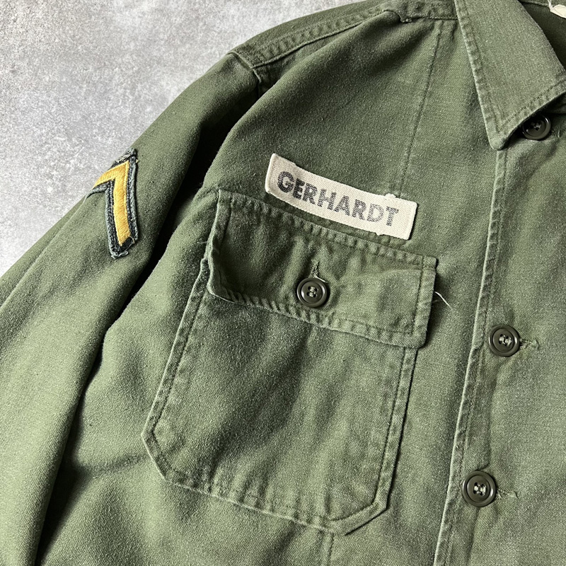 60s US ARMY 米軍実物 OG-107 コットン サテン ユーティリティ シャツ