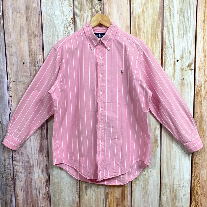 ラルフローレン ロゴ刺繍ストライプBDシャツ ピンク ビッグサイズ