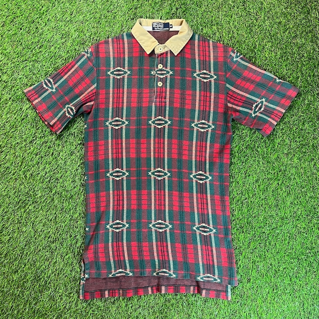 90s POLO Ralph Lauren Native Pattern Checked Polo Shirt / Vintage