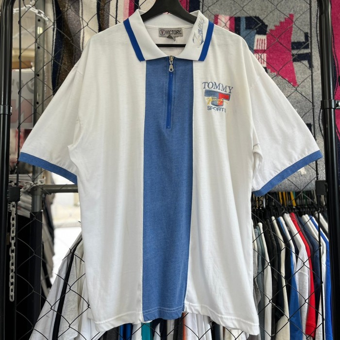 90s トミースポーツ ポロシャツ 半袖 ハーフジップ バイカラー ワン