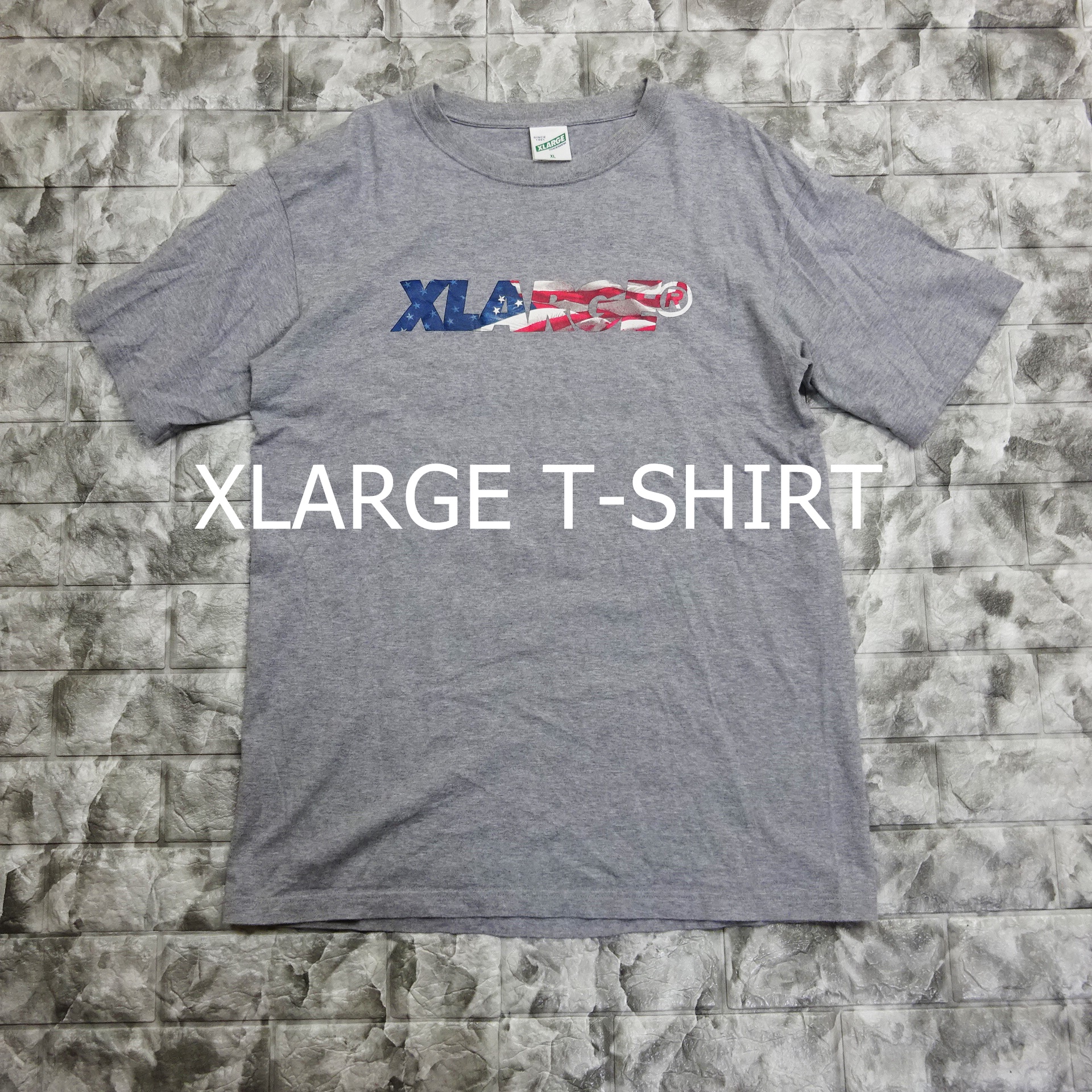 エクストララージ Tシャツ XL グレー 日本製 胸プリント 星条旗 半袖