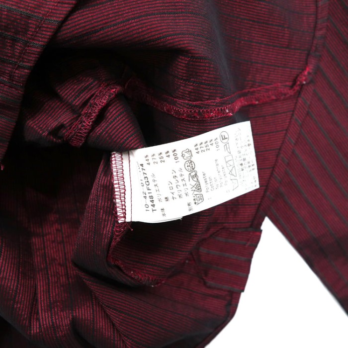 NARACAMICIE ドレスシャツ 1 ボルドー ストライプ  ポリエステル ストレッチ素材 ルーマニア製 | Vintage.City 古着屋、古着コーデ情報を発信