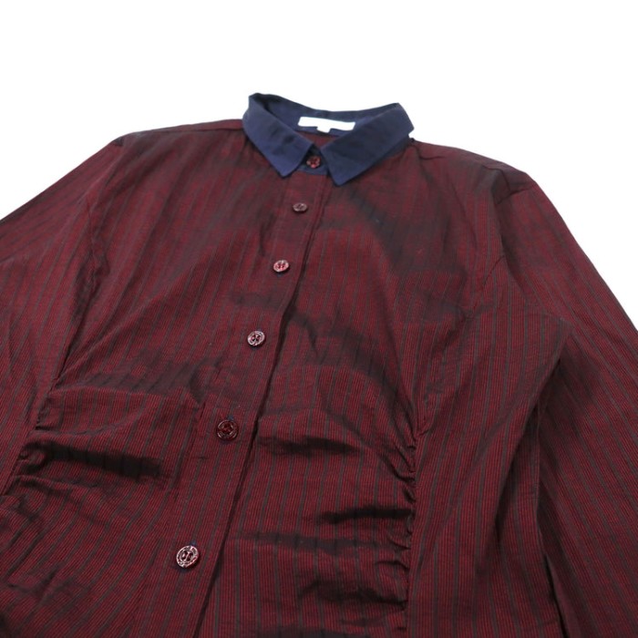 NARACAMICIE ドレスシャツ 1 ボルドー ストライプ  ポリエステル ストレッチ素材 ルーマニア製 | Vintage.City 古着屋、古着コーデ情報を発信