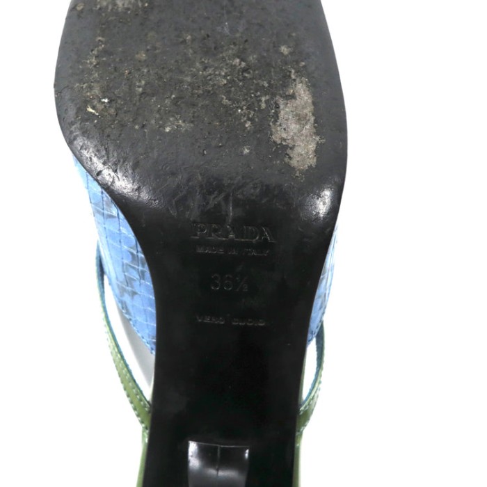 PRADA リボンサンダル 23.5cm ブルー レザー エナメル パイソン 