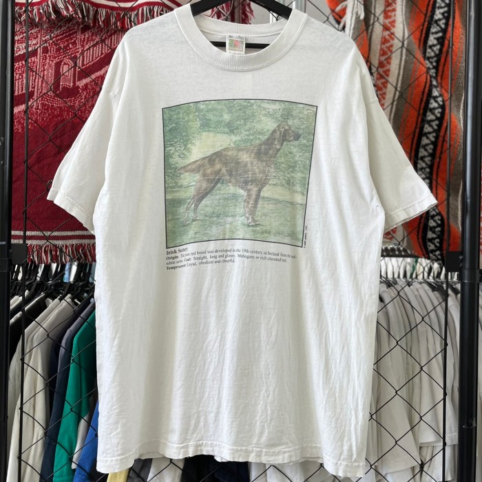 90s USA製 犬プリントTシャツ フルーツオブザルーム vintage