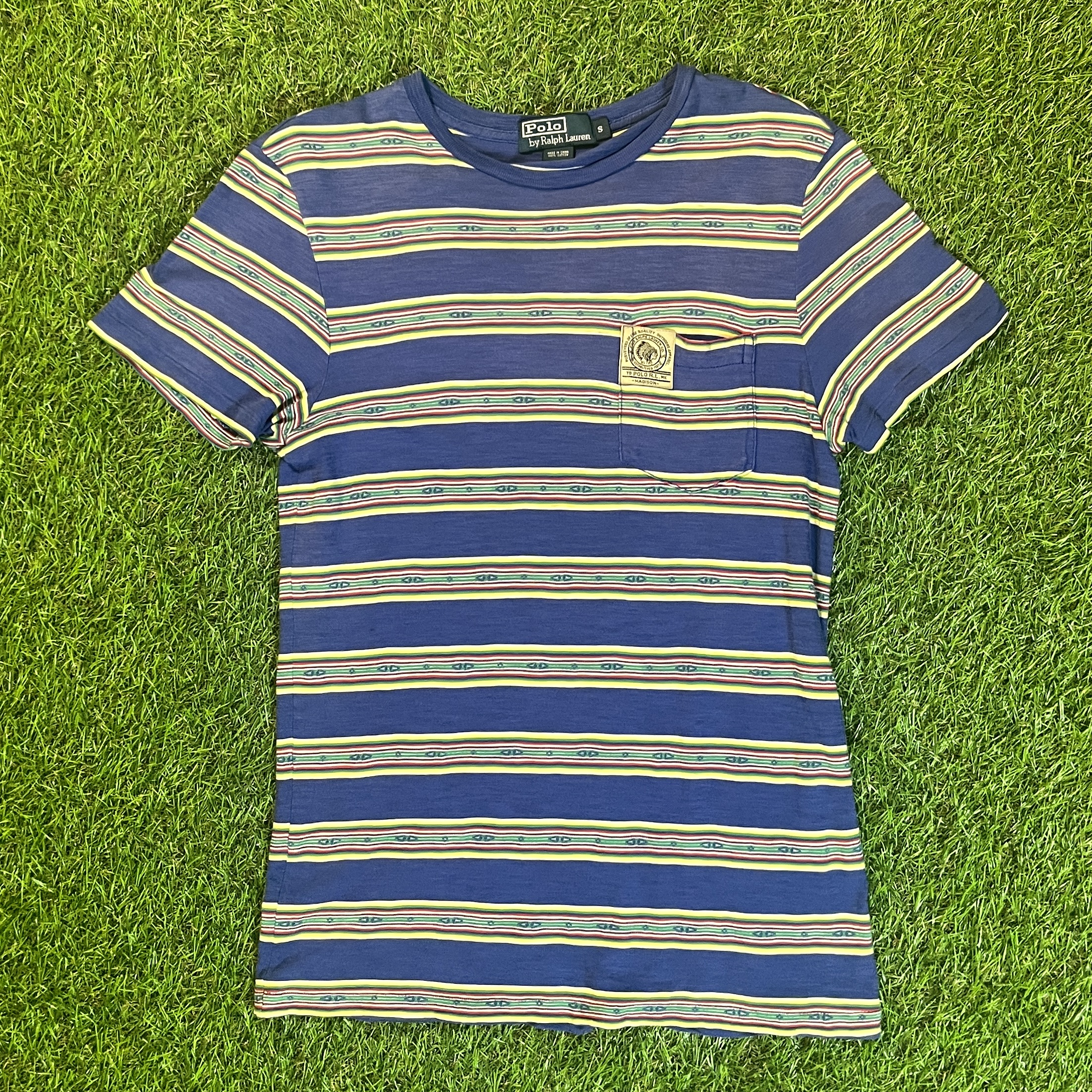 90s POLO Ralph Lauren Native Pattern Striped T-Shirt / Vintage