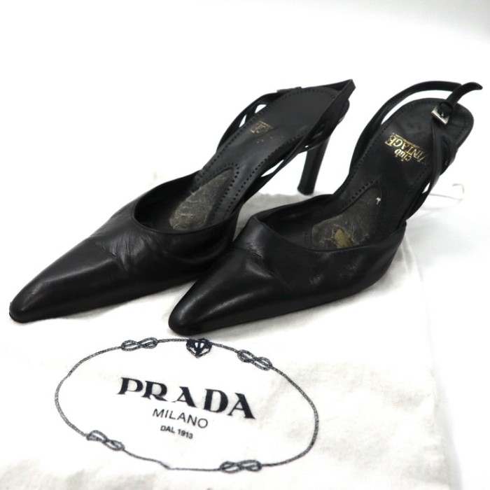 PRADA ヒールパンプス 23cm ブラック レザー イタリア製 | Vintage.City 빈티지숍, 빈티지 코디 정보